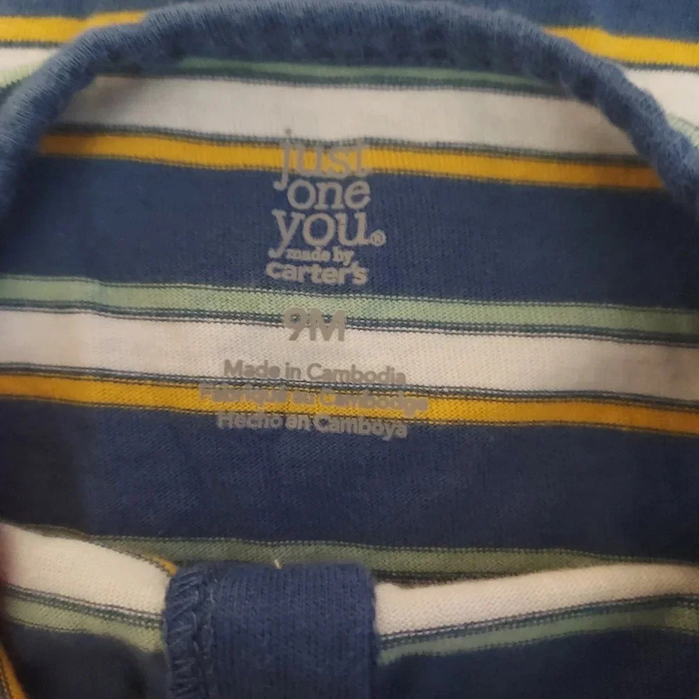 Carter's Just One You Baby Boys' Shark Striped Blue Romper in Size 9M